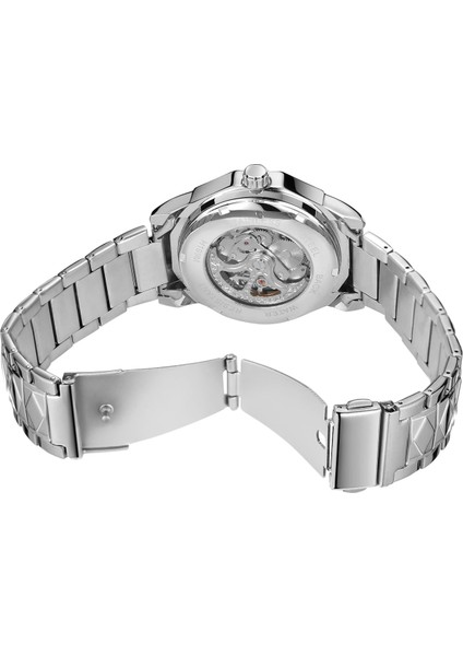 Gümüş Siyah Kazanan Kadran Mekanik Saatler Erkek Otomatik Gümüş Siyah Su Geçirmez Spor Stil Kol Saatleri Erkek Saat Montre Homme (Yurt Dışından)