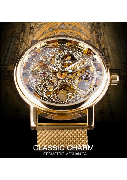 GMT1040-1 Kazanan Ince Kasa Tam Altın Tasarım Retro Ajur Saat Örgü Bant Erkek Mekanik Saatler Üst Marka Lüks Işıltılı Eller (Yurt Dışından) modelleri
