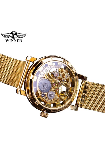 GMT1040-1 Kazanan Ince Kasa Tam Altın Tasarım Retro Ajur Saat Örgü Bant Erkek Mekanik Saatler Üst Marka Lüks Işıltılı Eller (Yurt Dışından) indirimleri