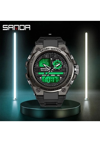 6024MOR Sanda G Stil Erkekler Dijital Saat Şok Askeri Spor Saatler Çift Ekran Su Geçirmez Elektronik Kol Saati Relogio Masculino (Yurt Dışından)