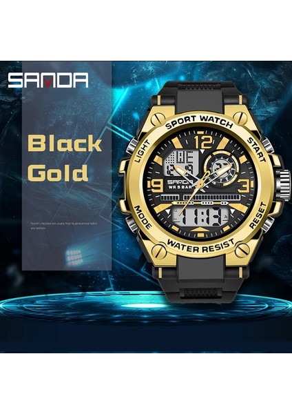 6024MOR Sanda G Stil Erkekler Dijital Saat Şok Askeri Spor Saatler Çift Ekran Su Geçirmez Elektronik Kol Saati Relogio Masculino (Yurt Dışından)