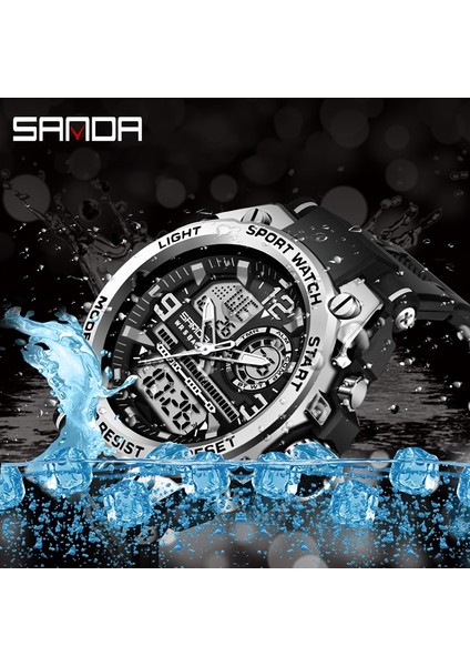 6024MOR Sanda G Stil Erkekler Dijital Saat Şok Askeri Spor Saatler Çift Ekran Su Geçirmez Elektronik Kol Saati Relogio Masculino (Yurt Dışından)