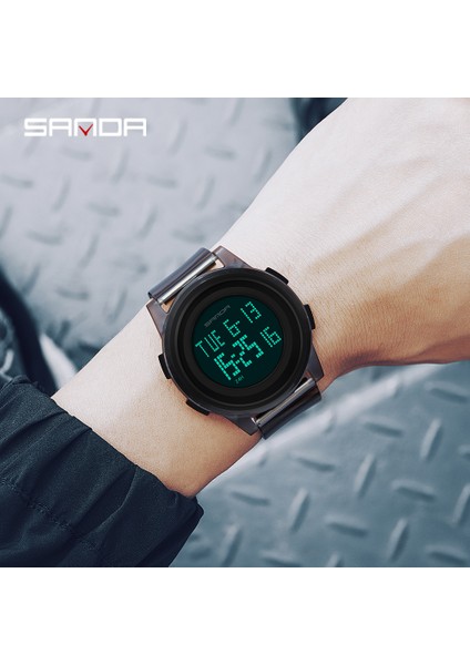 Siyah Kırmızı Sanda 2100 Şeffaf Zsk Bireysel Ultra Ince Şeffaf Bant Spor Çok Fonksiyonlu Moda Moda Erkek Kol Saati (Yurt Dışından) modelleri
