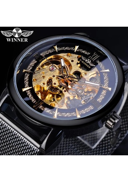GMT1130-2 Kazanan Klasik Erkekler Mekanik Izle Siyah Altın Ince Analog Örgü Çelik Bant Erkek Gündelik Elbise Kol Saati Saat Adam Için (Yurt Dışından) fiyatları