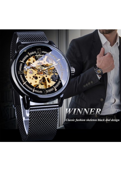 GMT1130-2 Kazanan Klasik Erkekler Mekanik Izle Siyah Altın Ince Analog Örgü Çelik Bant Erkek Gündelik Elbise Kol Saati Saat Adam Için (Yurt Dışından) fırsatları