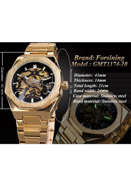 GMT1174-4 Forsining 2019 Altın Mekanik Otomatik Saatler Erkekler Için Su Geçirmez Saat Üst Marka Lüks Aydınlık Eller Kol Saatleri (Yurt Dışından) fırsatları