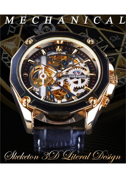Kahverengi Altın Forsining Şeffaf Kasa Dişli Hareketi Steampunk Erkekler Otomatik Izle Üst Marka Lüks Açık Çalışma Tasarımı Kendinden Kurmalı (Yurt Dışından) modelleri