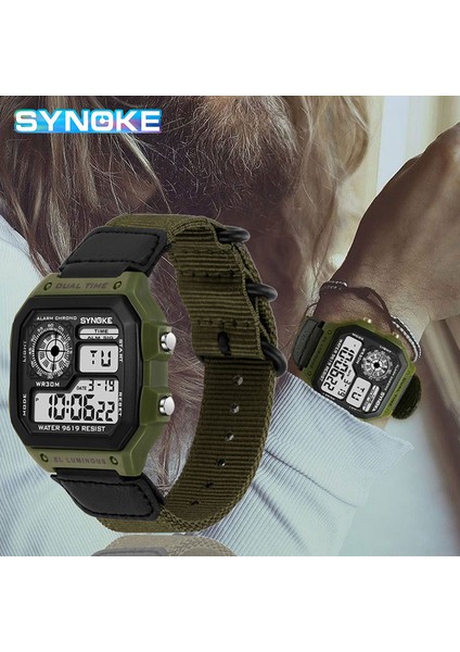 Yeşil Kadran-Siyah Synoke Erkek Dijital Saat LED Su Geçirmez Adam Naylon Saatler Lüks Spor Erkek Kol Saatleri Büyük Çalar Saat Relojes Deportivos (Yurt Dışından)