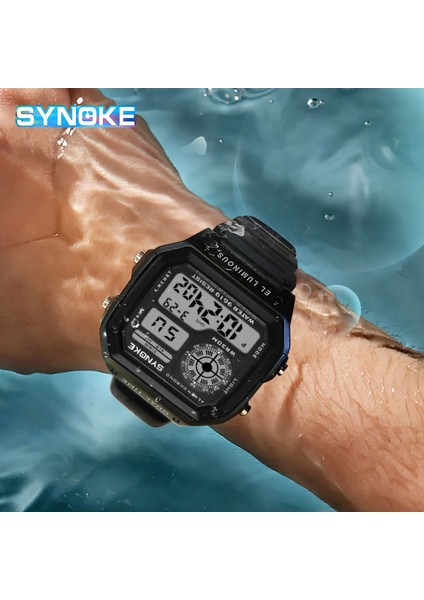 Yeşil Kadran-Siyah Synoke Erkek Dijital Saat LED Su Geçirmez Adam Naylon Saatler Lüks Spor Erkek Kol Saatleri Büyük Çalar Saat Relojes Deportivos (Yurt Dışından)