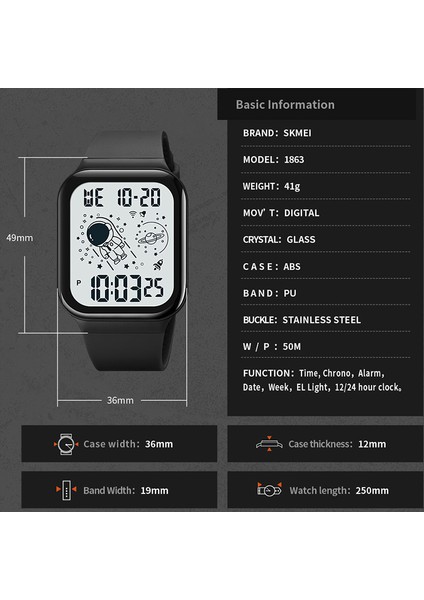 Siyah Siyah Dijital Erkek Kol Saatleri Kadın Çok Fonksiyonlu Geri Sayım Arka Işık Bayanlar Spor Saat Kadın Saat Erkekler Için Skmeı Reloj Hombre (Yurt Dışından) fiyatları