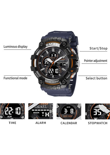 Mavi Smael Çok Fonksiyonlu LED Işık Dijital Spor Izle Erkek Casual Kronometre Clendar Saat 50 M Su Geçirmez Kol Saatleri Reloj Hombre (Yurt Dışından) fırsatları