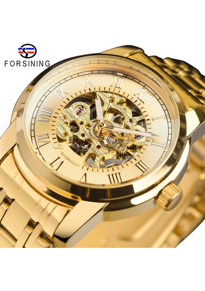 GMT1236-5 Forsining Moda Altın Askeri Içi Boş Mekanik Paslanmaz Çelik Saat Aydınlık Spor Erkek Saatler Tourbillon Montre Homme (Yurt Dışından)