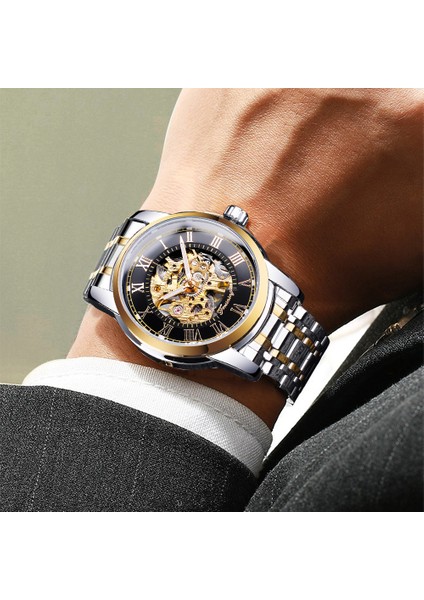 GMT1236-5 Forsining Moda Altın Askeri Içi Boş Mekanik Paslanmaz Çelik Saat Aydınlık Spor Erkek Saatler Tourbillon Montre Homme (Yurt Dışından) fırsatları