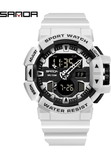 Beyaz 3129 Sanda Yeni Spor Askeri Erkek Saatler Su Geçirmez Çift Ekran Kuvars Izle Erkekler Kol Saati Erkek Saat G Tarzı Orologio Da Uomo (Yurt Dışından)