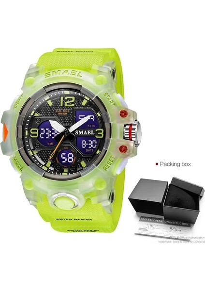 Sarı Yeşil Kutu Smael Erkekler Için Dijital Saat Askeri Spor Kronograf Kuvars Saatler Mavi Su Geçirmez Kronometre Relogio Masculino Часы Мужски (Yurt Dışından)