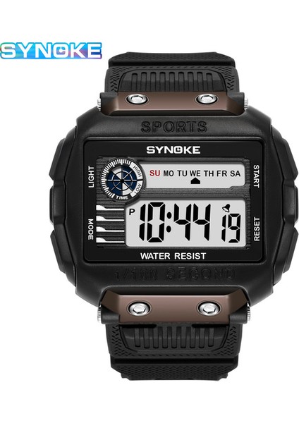 9801 Siyah Synoke Erkekler Dijital Saatler Doğa Sporları Moda Çok Fonksiyonlu Su Geçirmez Büyük Kadran Aydınlık Bilek Saatler Alarm Erkekler Saatler (Yurt Dışından)