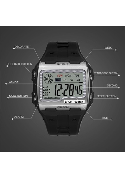 9801 Siyah Synoke Erkekler Dijital Saatler Doğa Sporları Moda Çok Fonksiyonlu Su Geçirmez Büyük Kadran Aydınlık Bilek Saatler Alarm Erkekler Saatler (Yurt Dışından) fiyatları