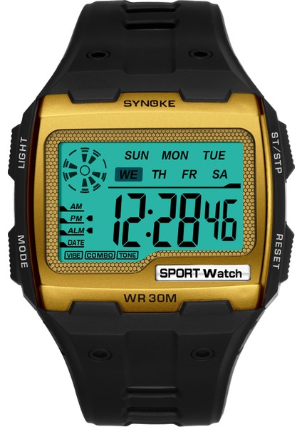 9801 Siyah Synoke Erkekler Dijital Saatler Doğa Sporları Moda Çok Fonksiyonlu Su Geçirmez Büyük Kadran Aydınlık Bilek Saatler Alarm Erkekler Saatler (Yurt Dışından) indirimleri