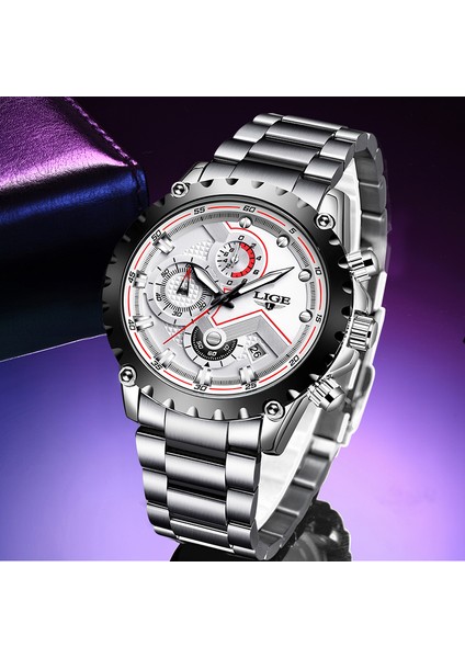 Gümüş Siyah S Lıge 2022 Moda Gümüş Erkek Saat Üst Marka Lüks Tam Çelik 30 M Su Geçirmez Izle Erkekler Kuvars Saat Iş Izle Chronograph (Yurt Dışından)