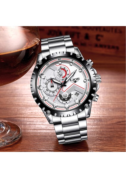 Gümüş Siyah S Lıge 2022 Moda Gümüş Erkek Saat Üst Marka Lüks Tam Çelik 30 M Su Geçirmez Izle Erkekler Kuvars Saat Iş Izle Chronograph (Yurt Dışından)