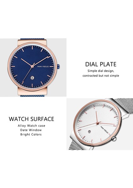 Rgwhıte Mını Focus 2019 Moda Minimalist Kuvars Erkek Saatler Üst Marka Lüks Ultra Ince Örgü Kayış Tarihi Mavi Kadran Kentsel Modern Saat (Yurt Dışından)