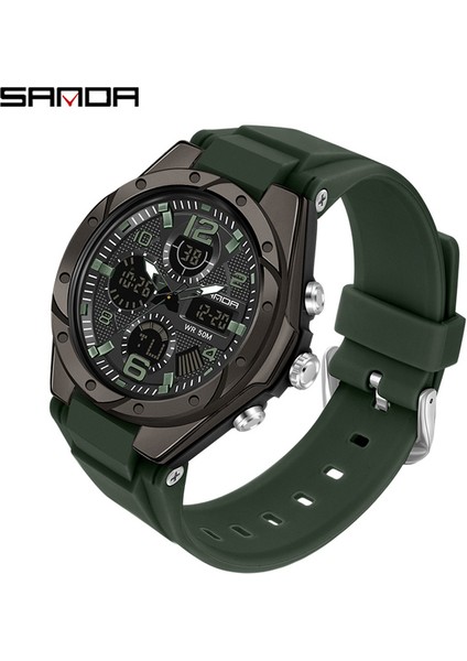 6062 Siyah Yeşil Sanda Lüks Kadın Kol Saati Kuvars Su Geçirmez Otomatik Tarih Saatler Bayanlar Gök Mavisi LED Dijital Kronograf Ms Spor Saat (Yurt Dışından)