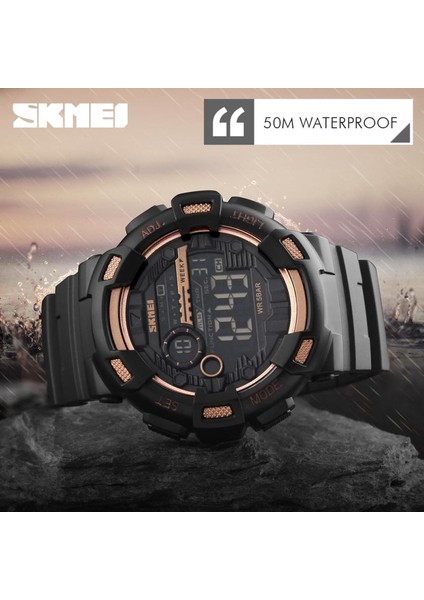 Siyah Skmeı Açık Spor Erkek Izle Çok Fonksiyonlu 5bar Su Geçirmez Pu Kayış LED Ekran Saatler Chrono Dijital Saat Reloj Hombre 1243 (Yurt Dışından)