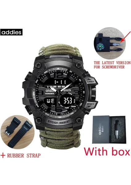 Kutu Askısı ile Yeşil Addıes Askeri Survive Dış Mekan LED Dijital Saat Çok Fonksiyonlu Pusula Düdük Su Geçirmez Kuvars Ordu Saat Relogio Masculino (Yurt Dışından)