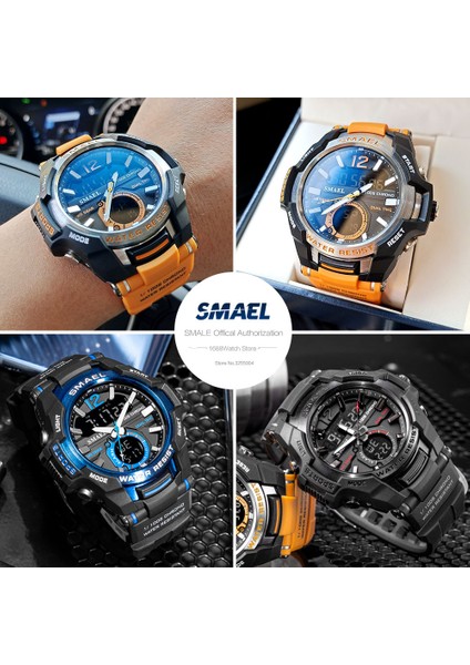 Haki-Box Smael Çift Zamanlı Ordu Spor Izle Erkekler Için Aydınlık Su Geçirmez Quart Dijital Kol Saati Çalar Saat LED Arka Işık Takvim 1805 (Yurt Dışından) fiyatları