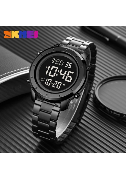 Gümüş Siyahçelik Skmeı Sokak Modası Büyük Sayılar Chrono Alarm Elektronik Saat Su Geçirmez Aydınlık Dijital Basit Erkek Izle 2 Kordonlu SAAT1864 (Yurt Dışından)