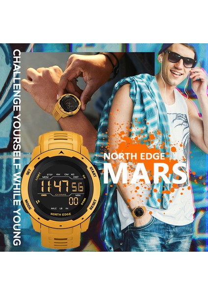 Kırmızı North Edge Mars Erkekler Dijital Izle Erkek Askeri Spor Saatler Su Geçirmez 50 M Pedometre Kalori Kronometre Saatlik Çalar Saat (Yurt Dışından)