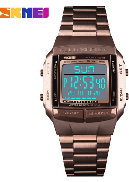 Kahve Altın Skmeı Çelik Bant Kuvars Dijital Spor Saatler Üst Marka Erkekler LED Elektronik Su Geçirmez Izle Üst Erkek Saat Relogio Masculino (Yurt Dışından)