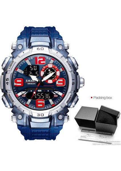 Koyu Mavi Kutu Smael Su Geçirmez Spor Dijital Saat Erkekler Aydınlık Kronograf Kuvars Izle Elektronik Çift Zamanlı Kron Izle Часы Мужские Relogio (Yurt Dışından)