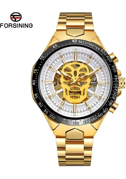 Altın-Beyaz Kazanan Üst Marka Steampunk Serisi Lüks Altın Kafatası Iskeleti Saat Siyah Paslanmaz Çelik Aydınlık Eller Erkekler Otomatik Saatler (Yurt Dışından)
