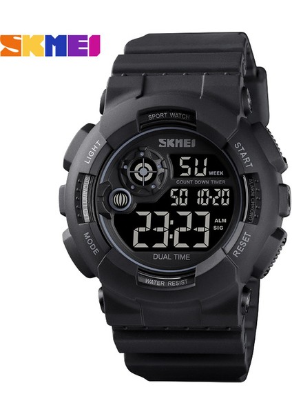 Siyah Siyah Skmeı Açık Spor Izle Erkekler Darbeye Dayanıklı ve Su Geçirmez Askeri Saatler LED Ekran Şok Dijital Saat Reloj Hombre 1583 Saat (Yurt Dışından)