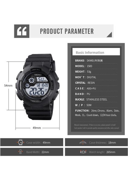 Siyah Siyah Skmeı Açık Spor Izle Erkekler Darbeye Dayanıklı ve Su Geçirmez Askeri Saatler LED Ekran Şok Dijital Saat Reloj Hombre 1583 Saat (Yurt Dışından)