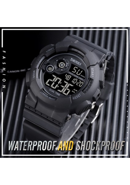 Siyah Siyah Skmeı Açık Spor Izle Erkekler Darbeye Dayanıklı ve Su Geçirmez Askeri Saatler LED Ekran Şok Dijital Saat Reloj Hombre 1583 Saat (Yurt Dışından)