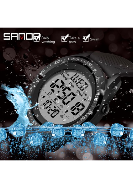 Siyah Sanda Üst Marka Açık Spor Erkek Saatler Aydınlık Çok Fonksiyonlu Su Geçirmez LED Dijital Erkek Saat Chronograph Orologio Uomo (Yurt Dışından)
