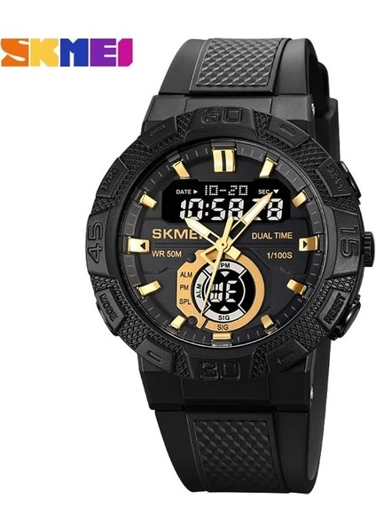 Altın Siyah Skmeı Üst Marka Spor Erkek Saat Lüks Ikili Zaman Kronometre Wateproof Kol Saati Orijinal Dijital Saatler LED Işıklı Çalar Saat (Yurt Dışından)