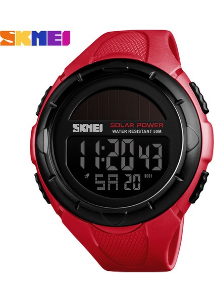 Kırmızı Skmeı Güneş Enerjisi Açık Spor Saatler Erkekler Şok Dijital Saat Chrono 50 M Su Geçirmez Kol Saatleri Erkek Relogio Masculino (Yurt Dışından)