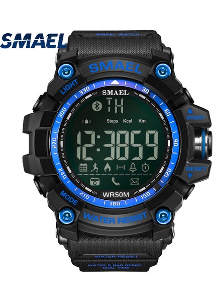 Mavi Smael Dijital Saat Erkekler Bluetooth Akıllı Saat Su Geçirmez 50 M Büyük Arama Çağrı Hatırlatma Uzaktan Kamera Açık Spor Kol Saati 1617B (Yurt Dışından)