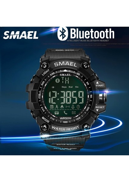 Mavi Smael Dijital Saat Erkekler Bluetooth Akıllı Saat Su Geçirmez 50 M Büyük Arama Çağrı Hatırlatma Uzaktan Kamera Açık Spor Kol Saati 1617B (Yurt Dışından)