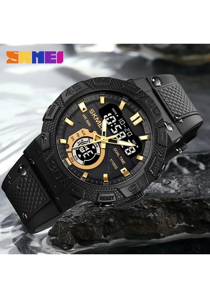 Altın Siyah Skmeı Üst Marka Spor Erkek Saat Lüks Ikili Zaman Kronometre Wateproof Kol Saati Orijinal Dijital Saatler LED Işıklı Çalar Saat (Yurt Dışından) indirimleri