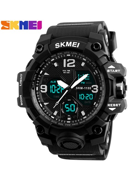 Siyah Yeni Moda Erkekler Spor Saatler Skmeı Marka Kuvars Analog LED Dijital Askeri Su Geçirmez Saat Kol Saatleri Relogio Masculino (Yurt Dışından)