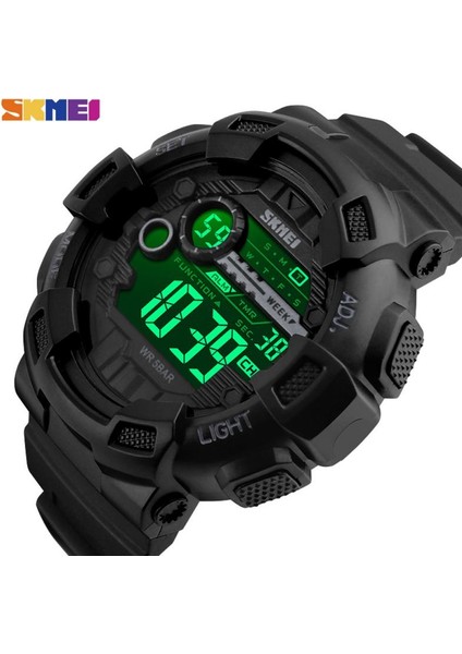 Siyah Skmeı Açık Spor Erkek Izle Çok Fonksiyonlu 5bar Su Geçirmez Pu Kayış LED Ekran Saatler Chrono Dijital Saat Reloj Hombre 1243 (Yurt Dışından)