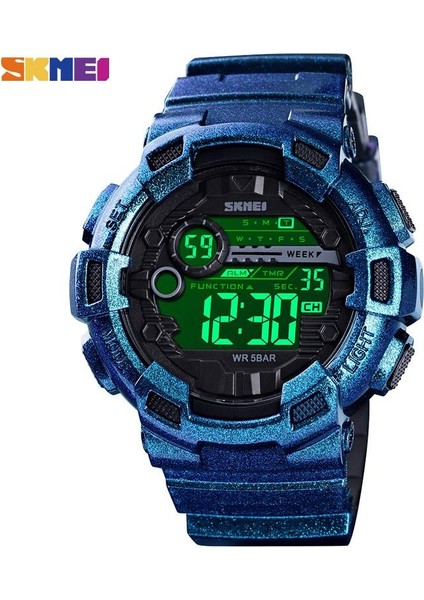 Siyah Skmeı Açık Spor Erkek Izle Çok Fonksiyonlu 5bar Su Geçirmez Pu Kayış LED Ekran Saatler Chrono Dijital Saat Reloj Hombre 1243 (Yurt Dışından)