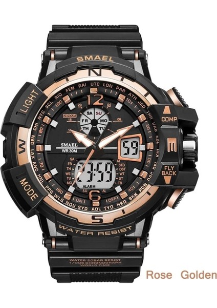 Siyah Rosegold Smael Spor Izle Erkekler Büyük Kadran LED Dijital Kuvars Bilek Saatleri Erkek Üst Marka Lüks Dijital Saat Askeri Ordu Saat Erkek (Yurt Dışından)
