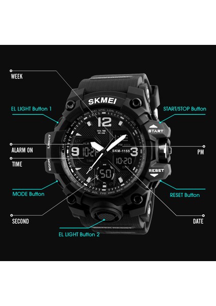 Mavi Kamuflaj Skmeı 2 Zaman Erkek Watche Erkek Elektronik Spor Saatleri Kronometre Arka Işık Alarmı Su Geçirmez Kuvars Saat Reloj Hombre 1155B (Yurt Dışından)