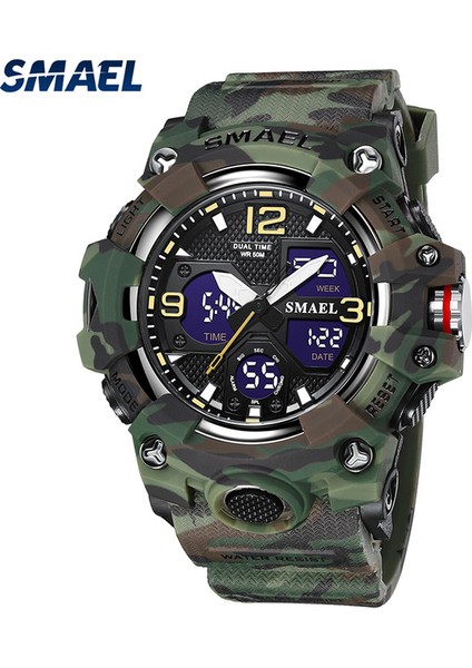B-Kamuflaj Yeşil Erkek Saatler Askeri 50 M Su Geçirmez Spor Izle Kamuflaj Stopwacth LED Çalar Saat Erkek Relogio Masculino Izle Erkekler 8007 (Yurt Dışından)