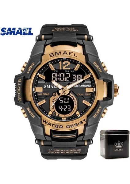 Siyah Gül Altın Kutu Yeni Smael Erkek Saatler LED Analog Kuvars Izle Erkekler Ordu Askeri Spor Saatler Erkek Su Geçirmez Dijital Saat Erkek Saat (Yurt Dışından)